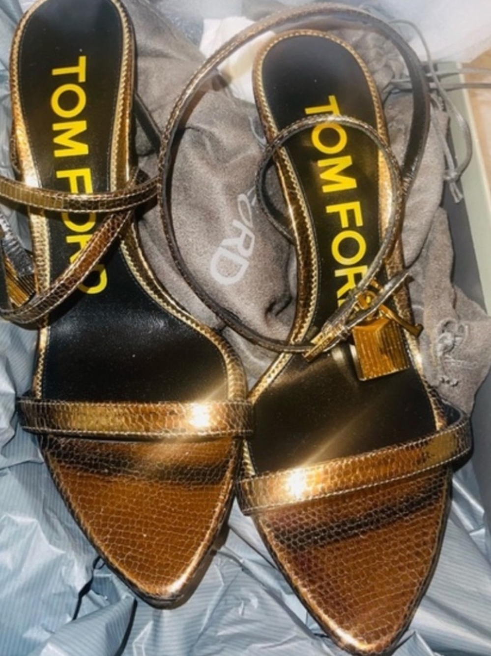 Tom Ford Bronze Metallic Pointed Toe Strappy Sandals